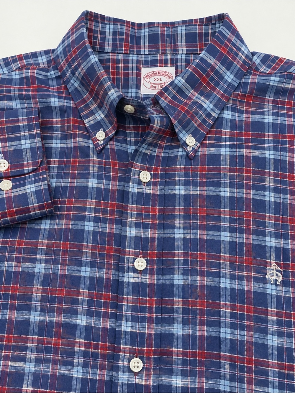 Brooks Brothers Non-Iron Plaid Shirt Mens XXL 2XL Supima Cotton Button Down